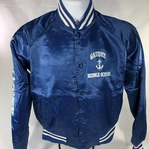 VTG GAUDET MIDDLE SCHOOL MIDDLETON VARSITY JACKET YOUTH MEDIUM SNAP BUTTON BLUE